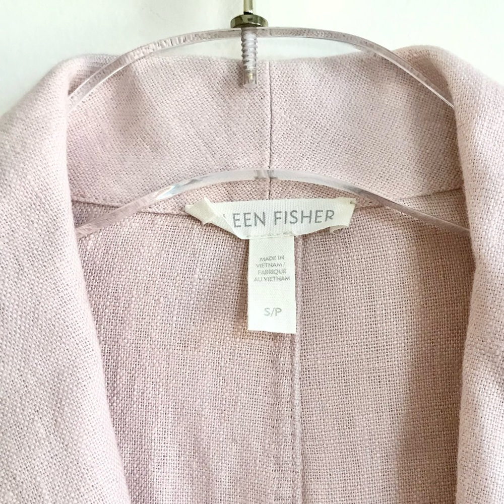 Eileen Fisher Organic Linen Blush Pink Shawl Collar Open Front Jacket Blazer S - Picture 2 of 10